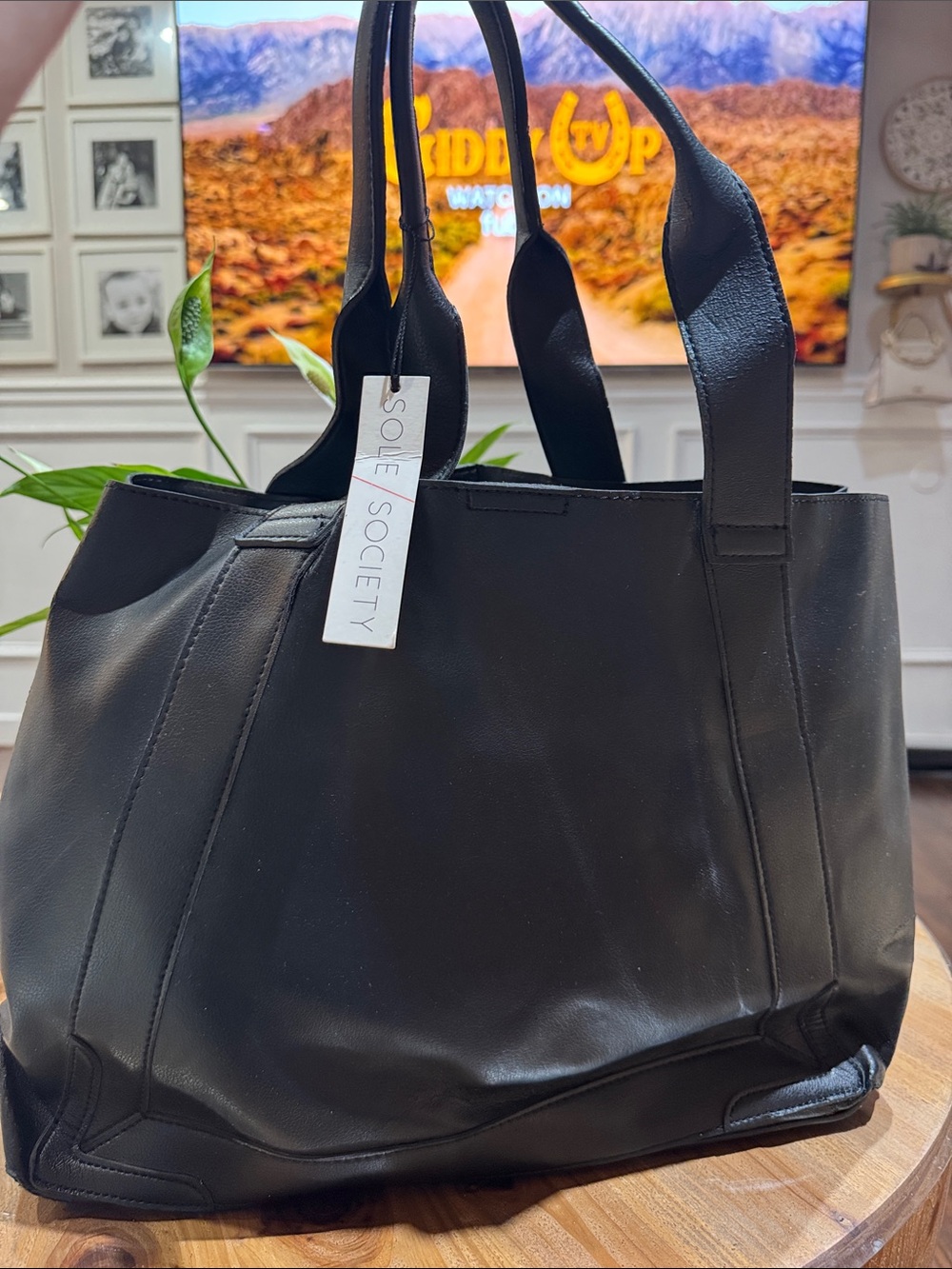Sole Society Black Faux-Leather Tote with Double Handles
